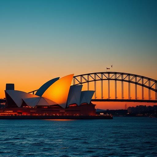 The Sydney Opera House and Harbour Bridge in Sydney, Australia